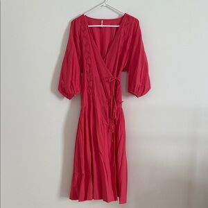 Free People XS Wrap Midi Dress in Deep Pink